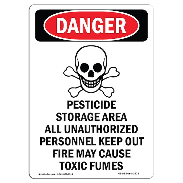 Safety Sign, OSHA Danger, 24" Height, Pesticide Storage Area, Portrait